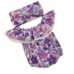 Purple Floral Romper & Headband