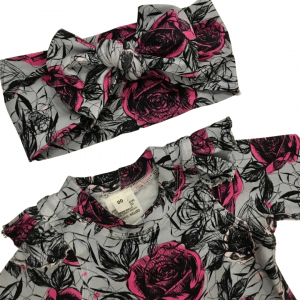 Frilly Rose Sleeved Romper + Headband