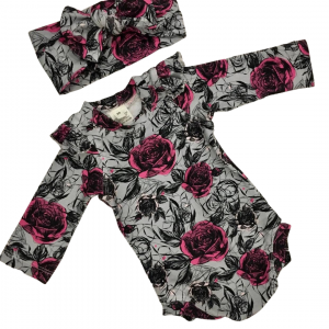 Frilly Rose Sleeved Romper + Headband