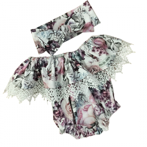 Floral Shoulder Romper & Headband