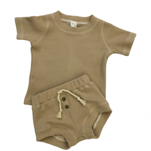 Beige Waffle Knit Summer Set