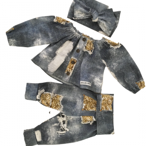 Gold Glitter Distressed Denim Set