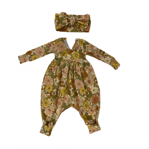 Floral Print Long Sleeved Romper with Headband