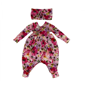 Watercolour Lilac and Fuchsia lowers Romper