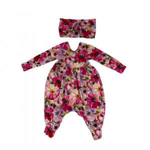 Watercolour Lilac and Fuchsia lowers Romper