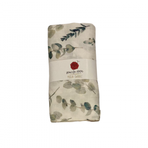 Eucalyptus Leaves Muslin Swaddle on a White Fabric