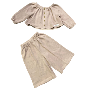 Latte Baggy Pants and Button Top Set