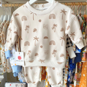 Cozy Beige Rainbow Coconut Tree Top and Pants Set